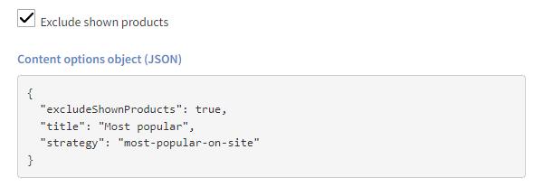 Viewing the JSON object describing the full content options for the variation